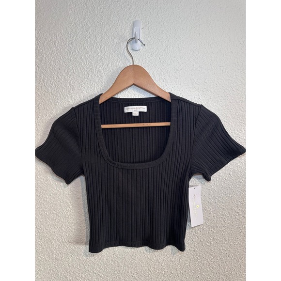Spiritual Gangster Tops - Spiritual Gangster Sedona Rib Top Black Square Neck Crop Small NWT